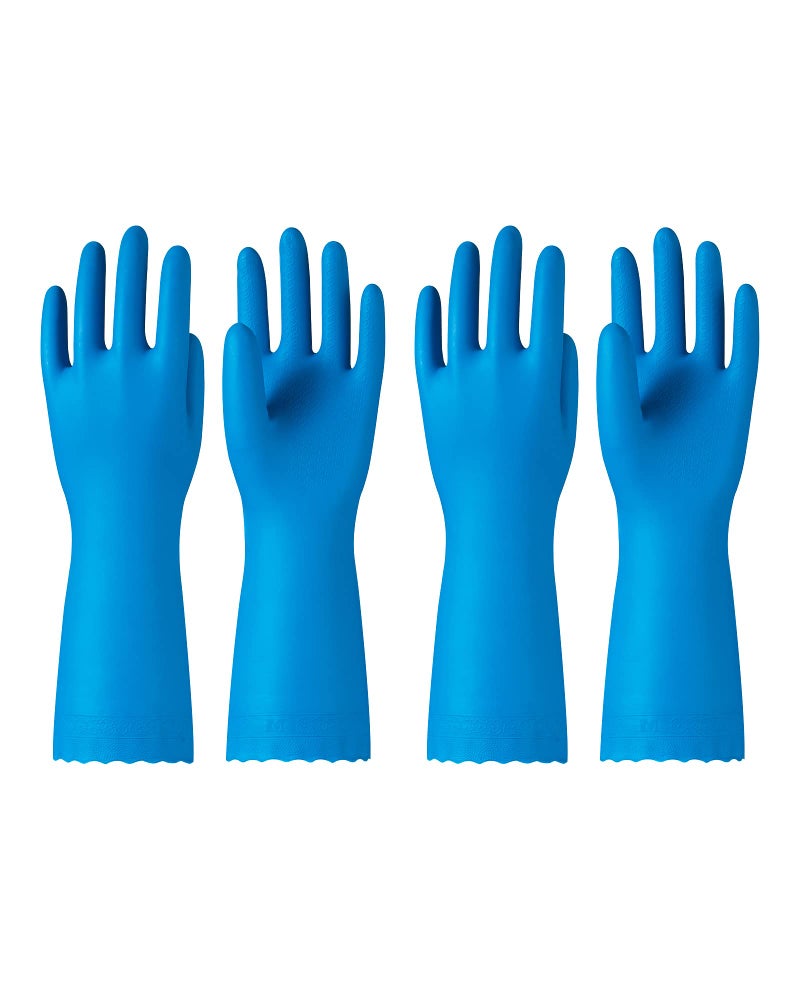 PACIFIC PPE 2 Pairs Reusable Dishwashing Cleaning Gloves with Latex Free, Cotton Lining, Kitchen Gloves, Blue, Large - Image 1